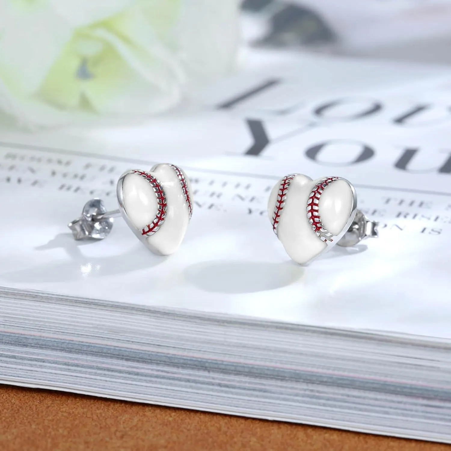 925 Sterling Silver Heart Softball Volleyball Earrings Stud Hypoallergenic Softball Mom Jewelry Gifts for Women Player Lover