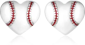925 Sterling Silver Heart Softball Volleyball Earrings Stud Hypoallergenic Softball Mom Jewelry Gifts for Women Player Lover