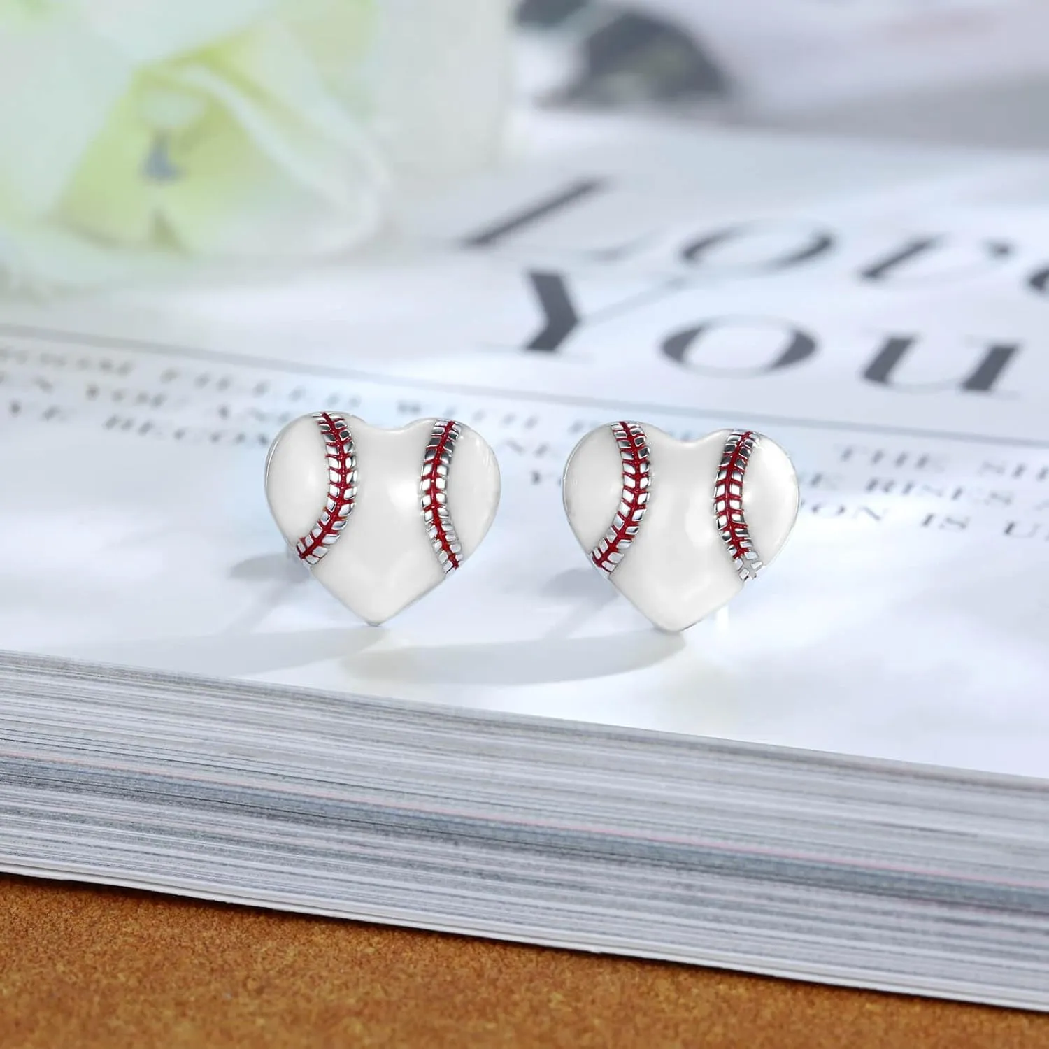 925 Sterling Silver Heart Softball Volleyball Earrings Stud Hypoallergenic Softball Mom Jewelry Gifts for Women Player Lover