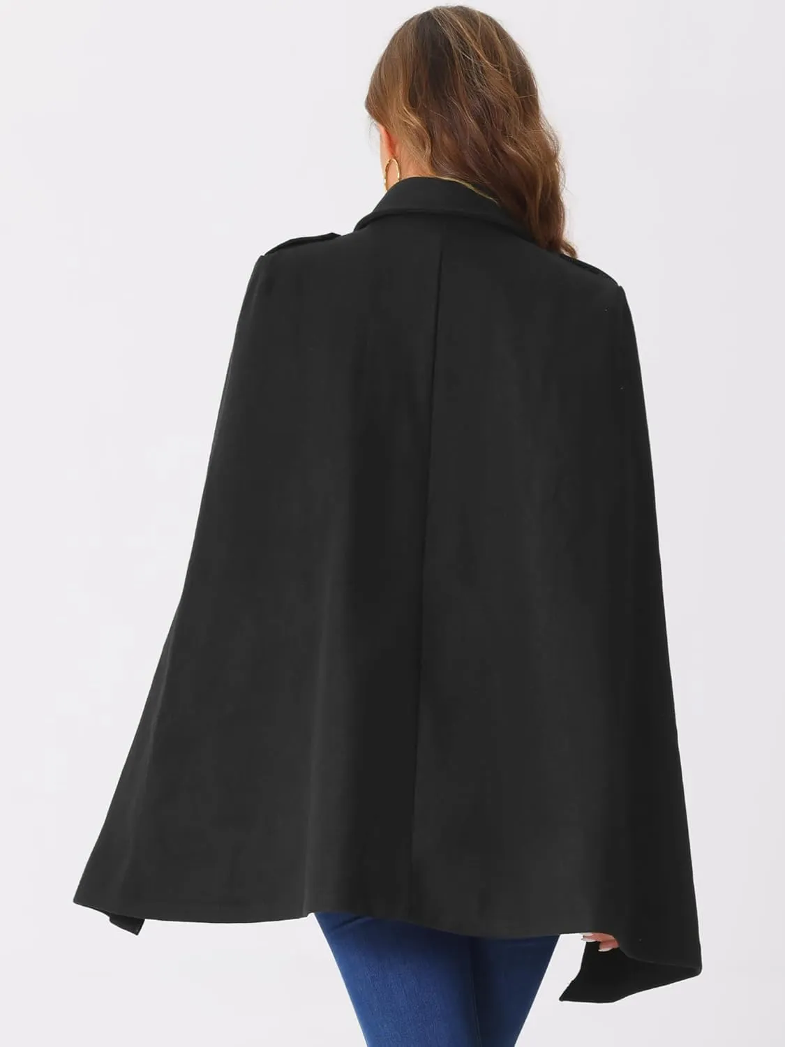 Allegra K Women's Cape Long Sleeve Coat Double Breasted Cloak Coat