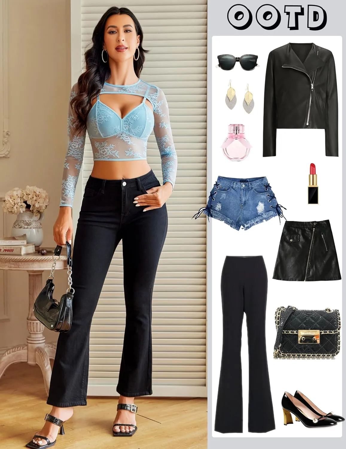 Avidlove Lace Top for Women Long Sleeve Mesh Top 2 Piece Cami Top with Shrug Crew Neck Tops Sheer Blouse See Through Crop Top