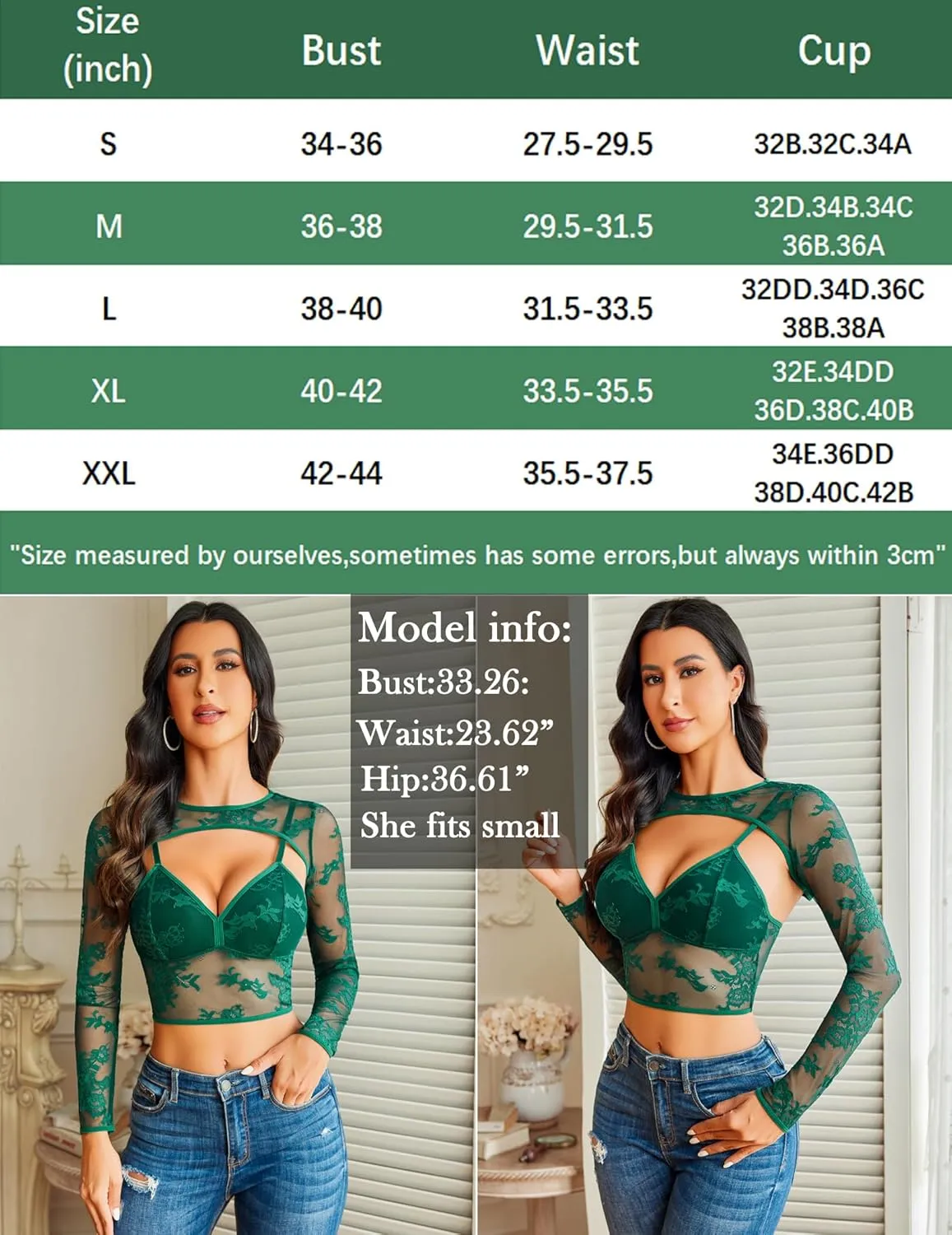Avidlove Lace Top for Women Long Sleeve Mesh Top 2 Piece Cami Top with Shrug Crew Neck Tops Sheer Blouse See Through Crop Top