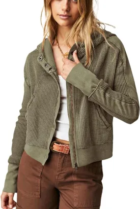 AZUKI Womens Hooded Long Sleeve Fit Activewear - Casual And Stylish Zip-Up Sweatshirt With Waffle Grid Fabric