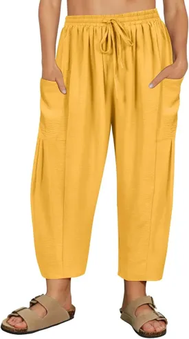 CARCOS Plus Size Pants Womens Summer Palazzo Harem Pants Drawstring Lantern Beach Pant Ankle Vacation Pant with Pocket Xl-5XL