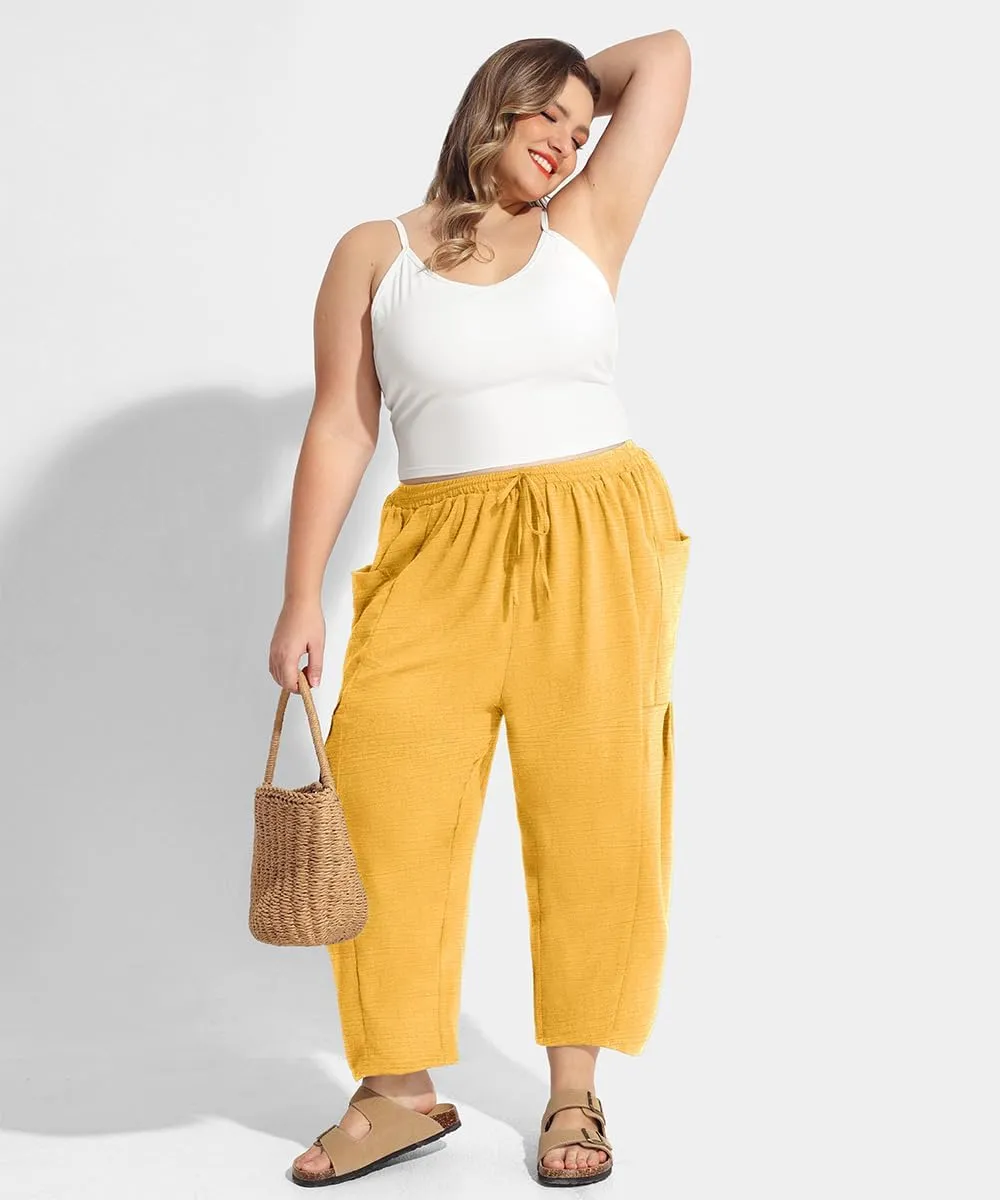 CARCOS Plus Size Pants Womens Summer Palazzo Harem Pants Drawstring Lantern Beach Pant Ankle Vacation Pant with Pocket Xl-5XL