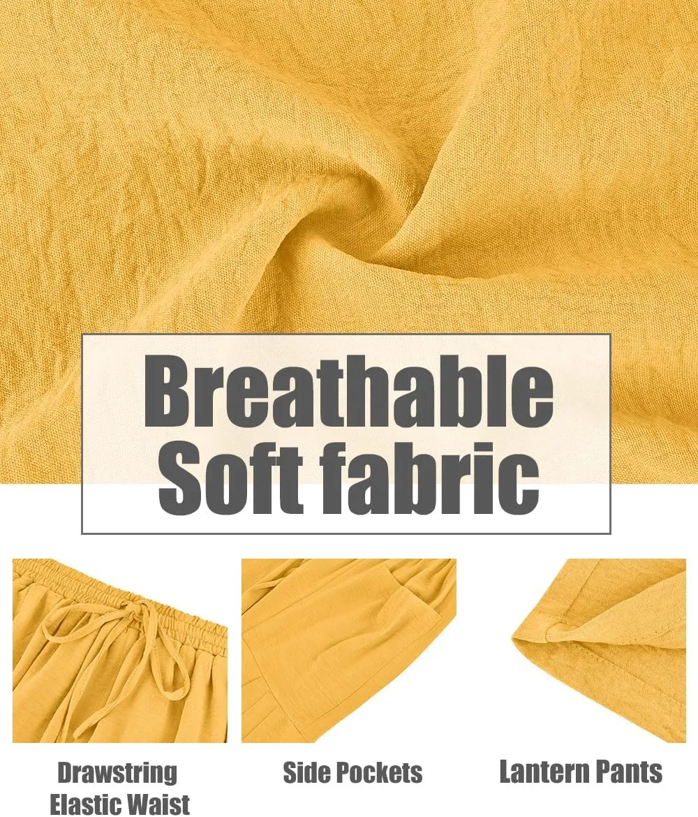 CARCOS Plus Size Pants Womens Summer Palazzo Harem Pants Drawstring Lantern Beach Pant Ankle Vacation Pant with Pocket Xl-5XL