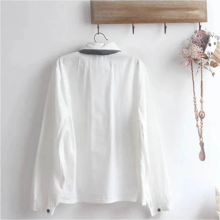Cartoon Cat Hideout Embroidery Zipper Hoodie Coat