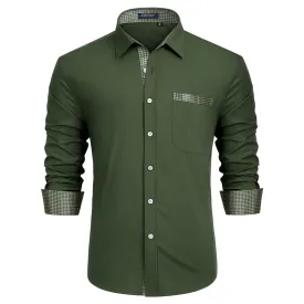 Casual Formal Shirt with Pocket - GREEN