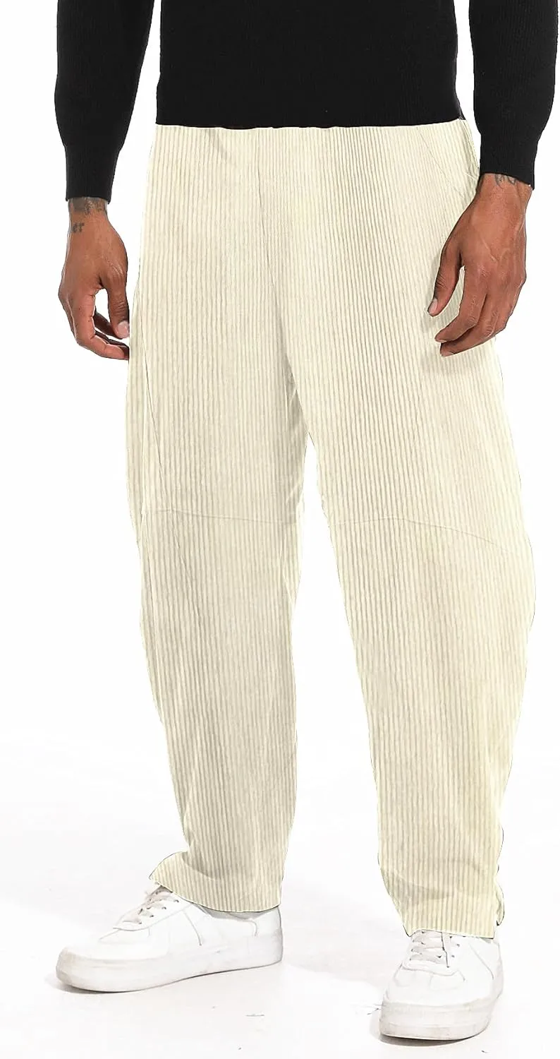 CLANMILUMS Men's Casual Elastic Waist Corduroy Pants Drawstring Loose Fit Pants