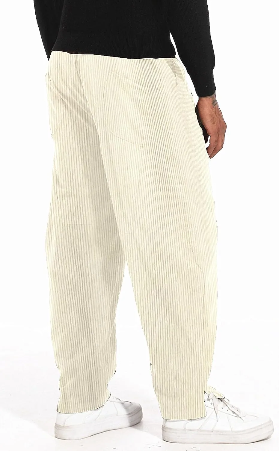 CLANMILUMS Men's Casual Elastic Waist Corduroy Pants Drawstring Loose Fit Pants