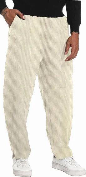 CLANMILUMS Men's Casual Elastic Waist Corduroy Pants Drawstring Loose Fit Pants