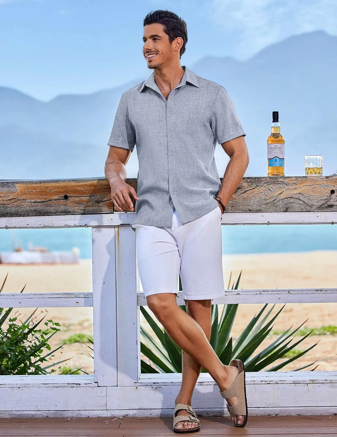 COOFANDY Men's Short Sleeve Button Down Shirt Casual Linen Shirts Summer Beach Vacation Shirt with Pocket