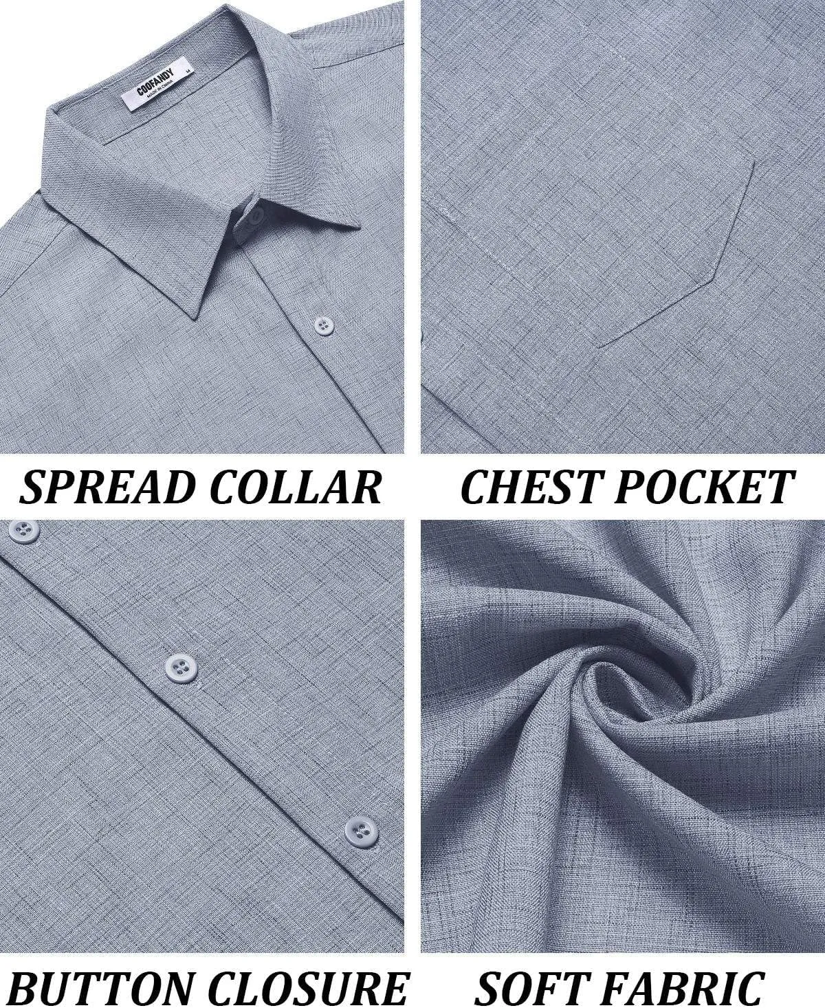 COOFANDY Men's Short Sleeve Button Down Shirt Casual Linen Shirts Summer Beach Vacation Shirt with Pocket