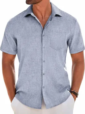 COOFANDY Men's Short Sleeve Button Down Shirt Casual Linen Shirts Summer Beach Vacation Shirt with Pocket