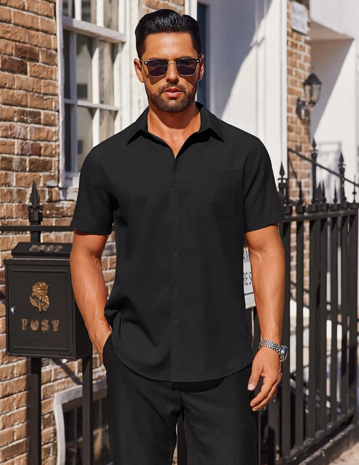 COOFANDY Mens Short Sleeve Dress Shirts Wrinkle Free Button Down Shirts Stain Shield Shirts with Pocket