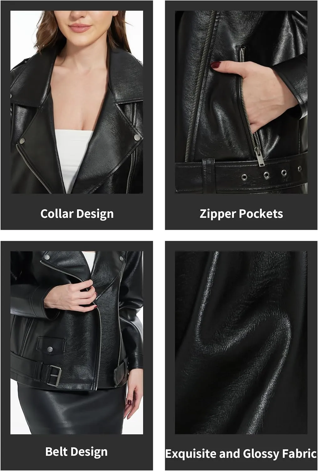 Fahsyee Women's Leather Jackets, Faux Motorcycle Biker Coat Short Lightweight Vegan