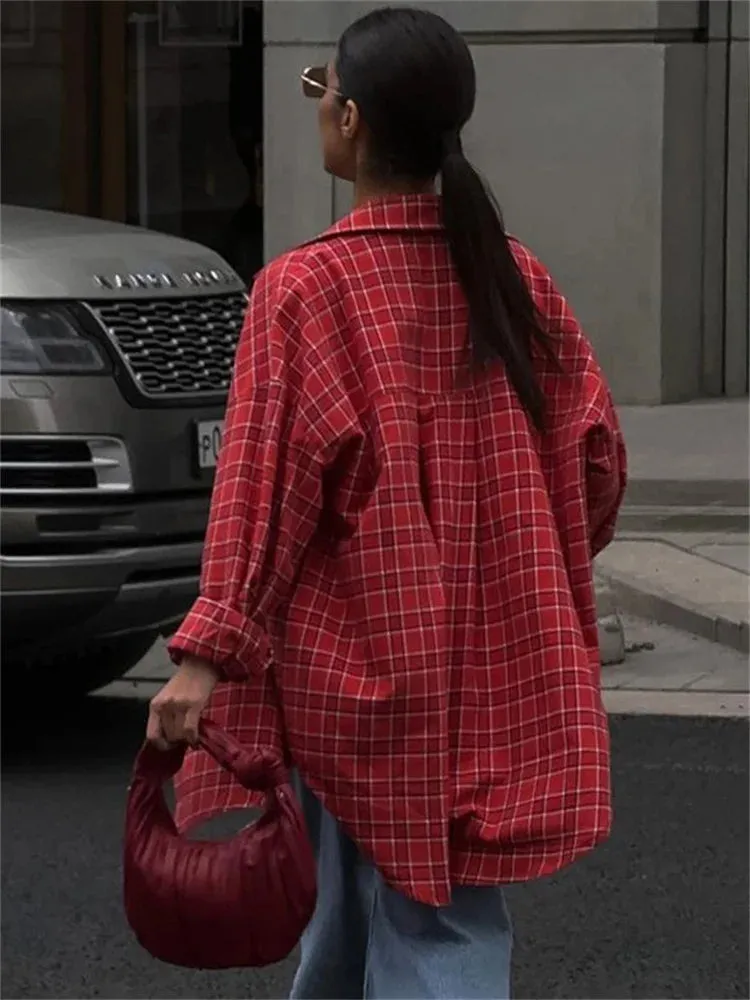 Girlary Casual Loose Lapel Shirts Coat For Women Fashion Patchwork Vintage Cardigan Autumn High Street Baggy Female Blouse