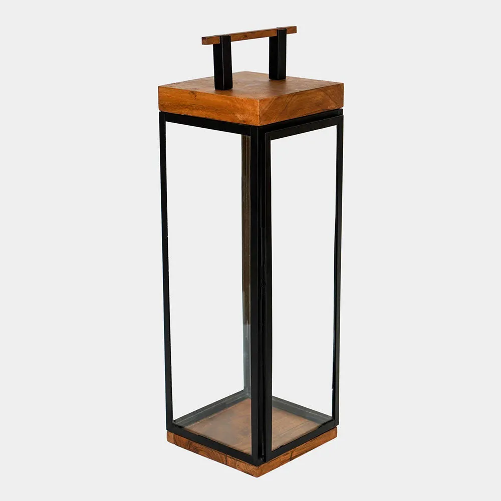 Grace Tall Lantern in Acacia Wood and Black 52cm Height 15cm Width