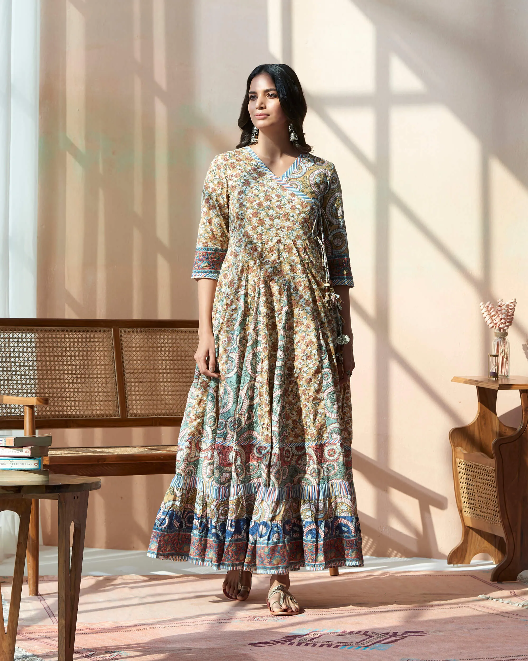 Hand Block Bagru Printed Angrakha Kurta