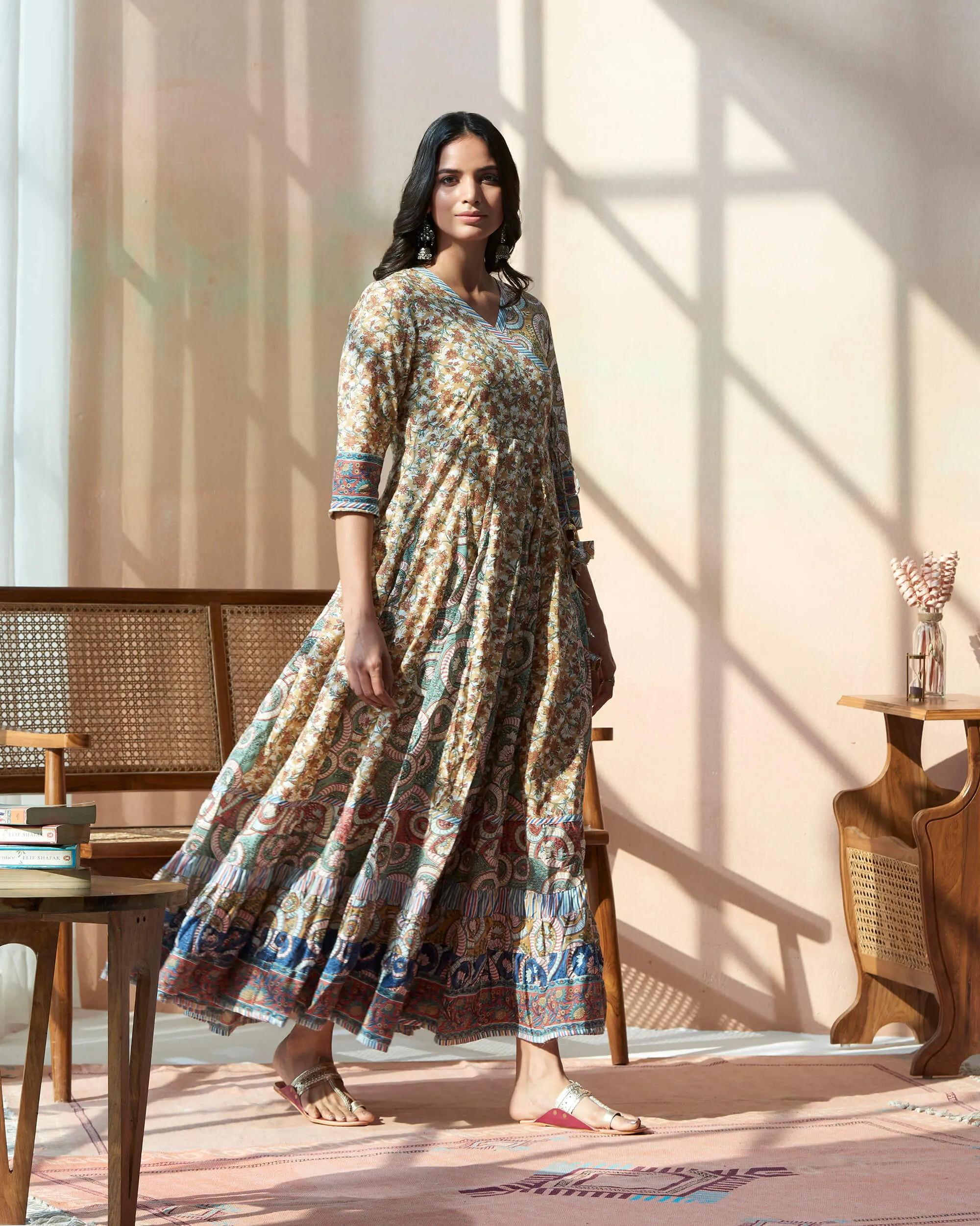 Hand Block Bagru Printed Angrakha Kurta