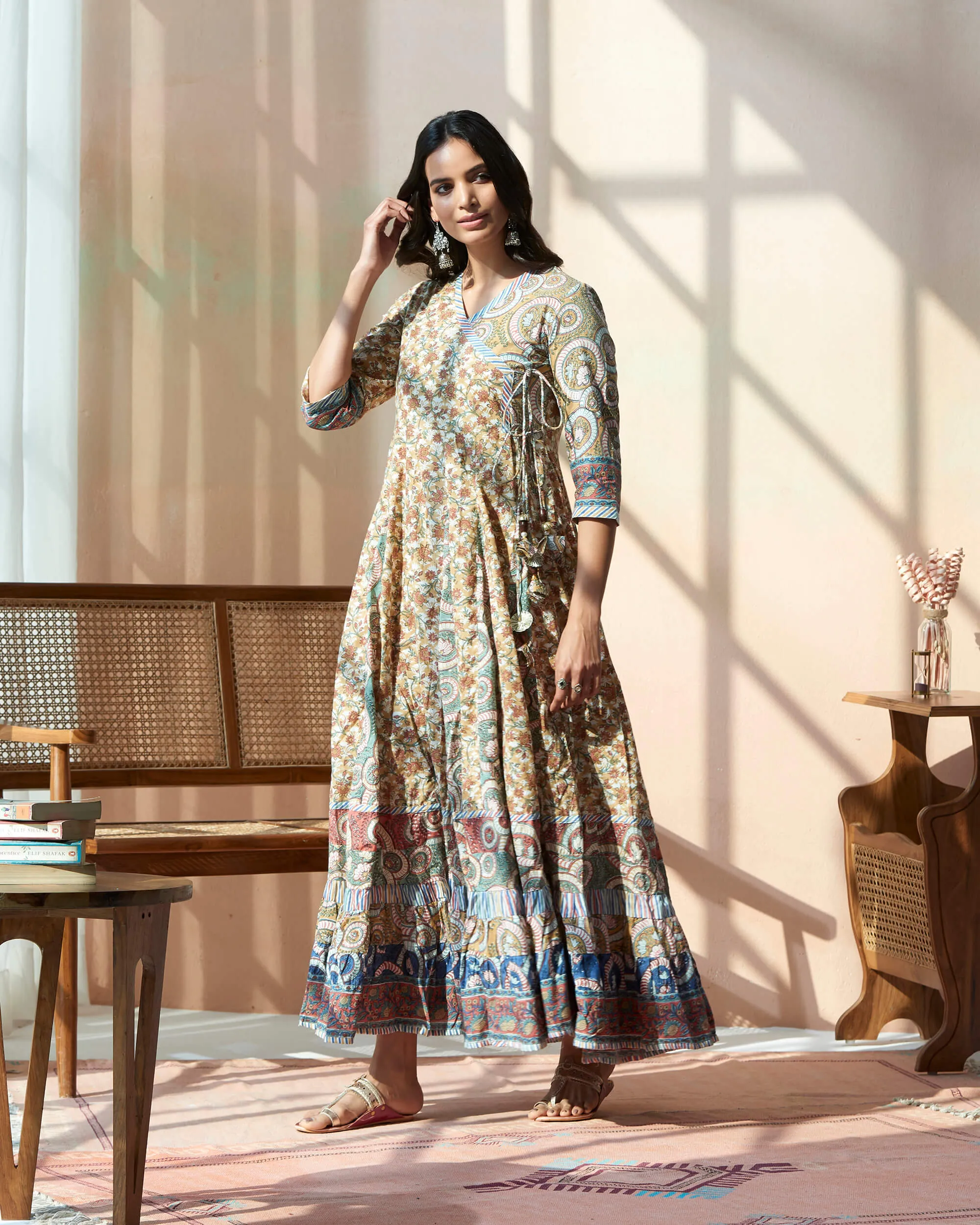 Hand Block Bagru Printed Angrakha Kurta
