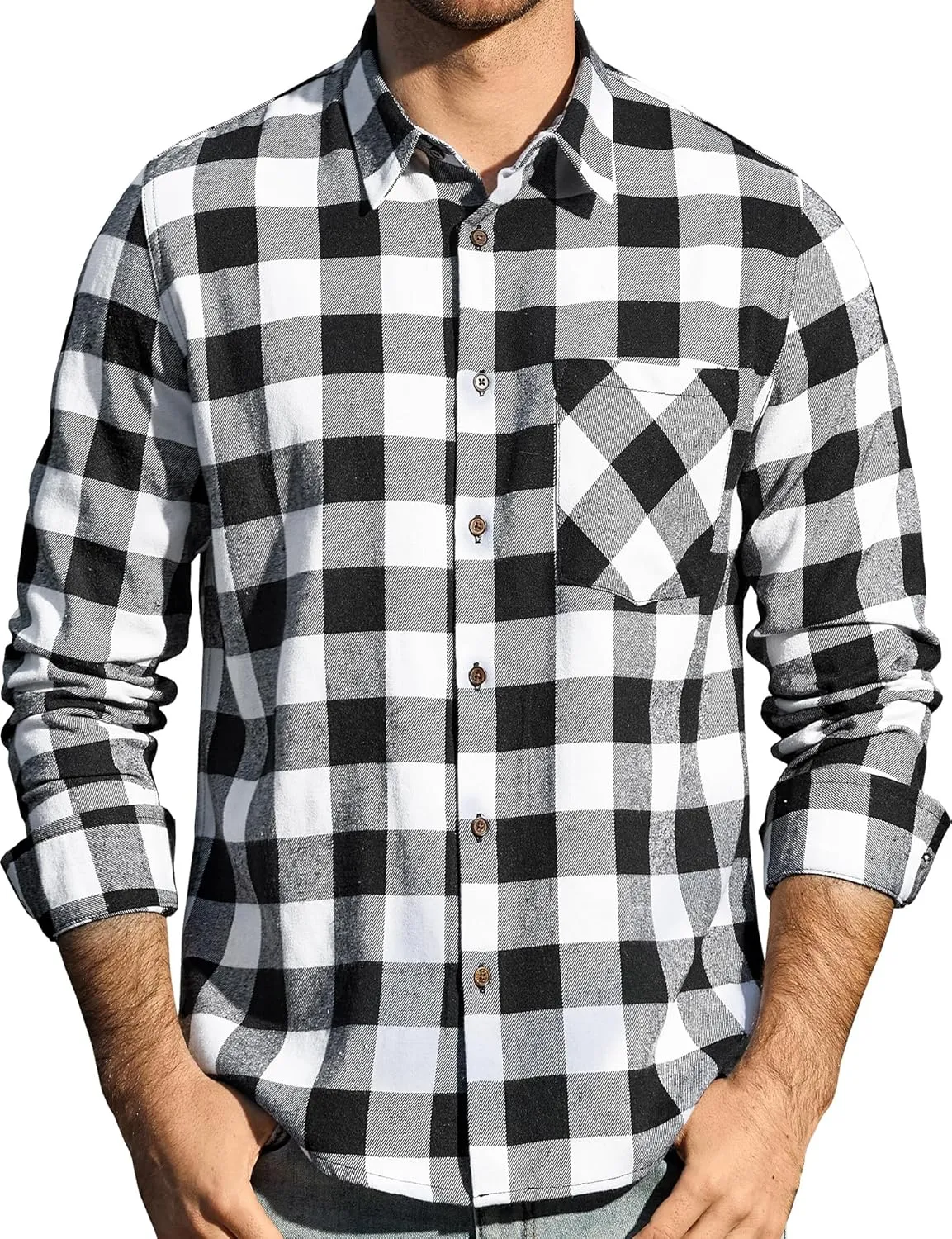 JOGAL Long Sleeve Shirts for Men Plaid Button Down Shirt Mens Casual Cotton Button Up Pocket Shirt