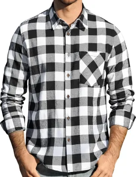 JOGAL Long Sleeve Shirts for Men Plaid Button Down Shirt Mens Casual Cotton Button Up Pocket Shirt