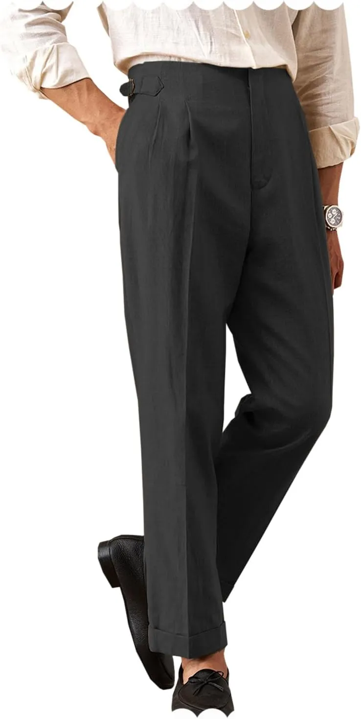 Men's Casual Linen Pants Beach Summer Pant Lightweight Linen Trousers Suit Pants