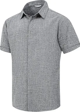 Men's Linen Shirts Short Sleeve Casual Shirts Button Down Shirt for Men Beach Summer Wedding Shirt