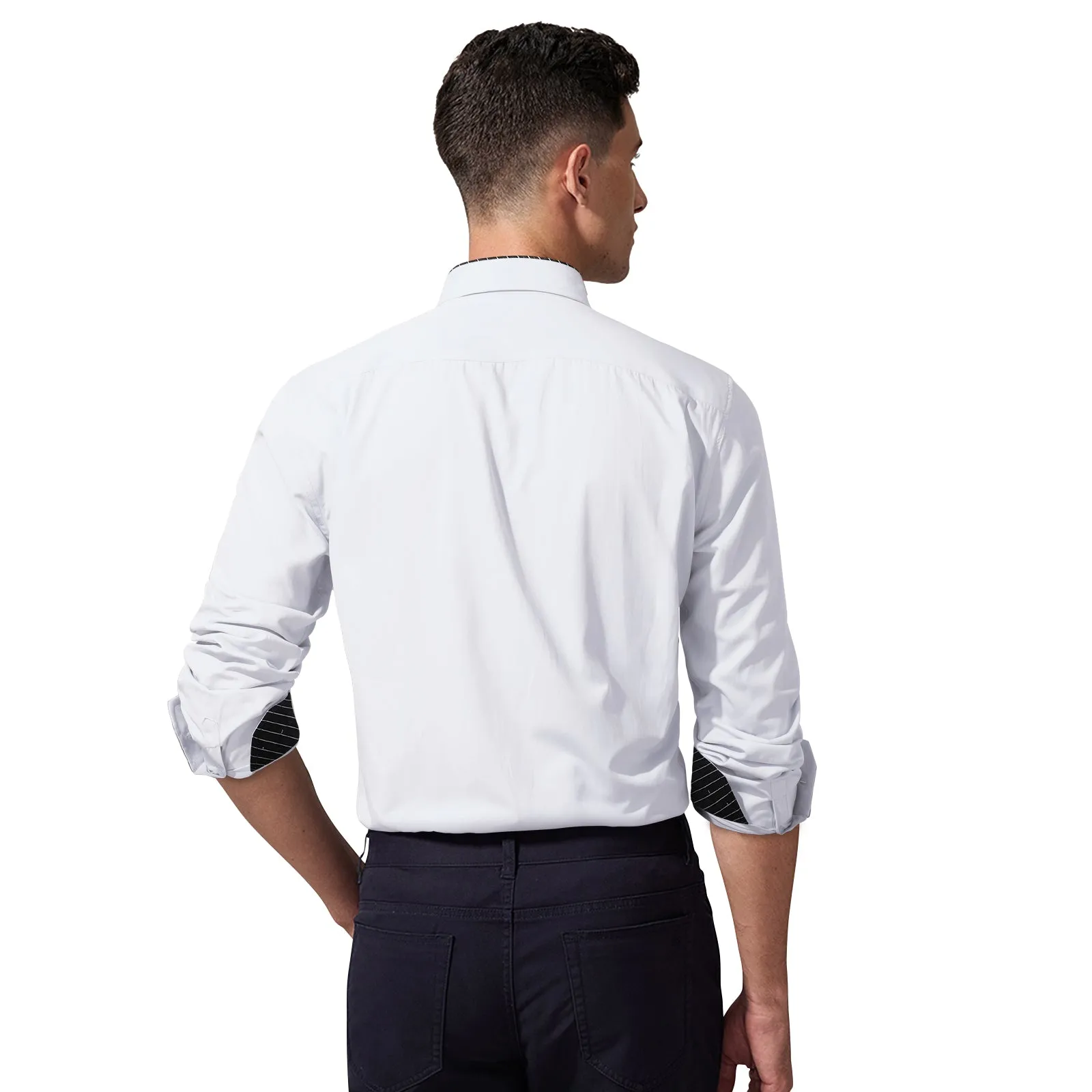 Men's Patchwork Dress Shirt with Pocket - WHITE/BLACK