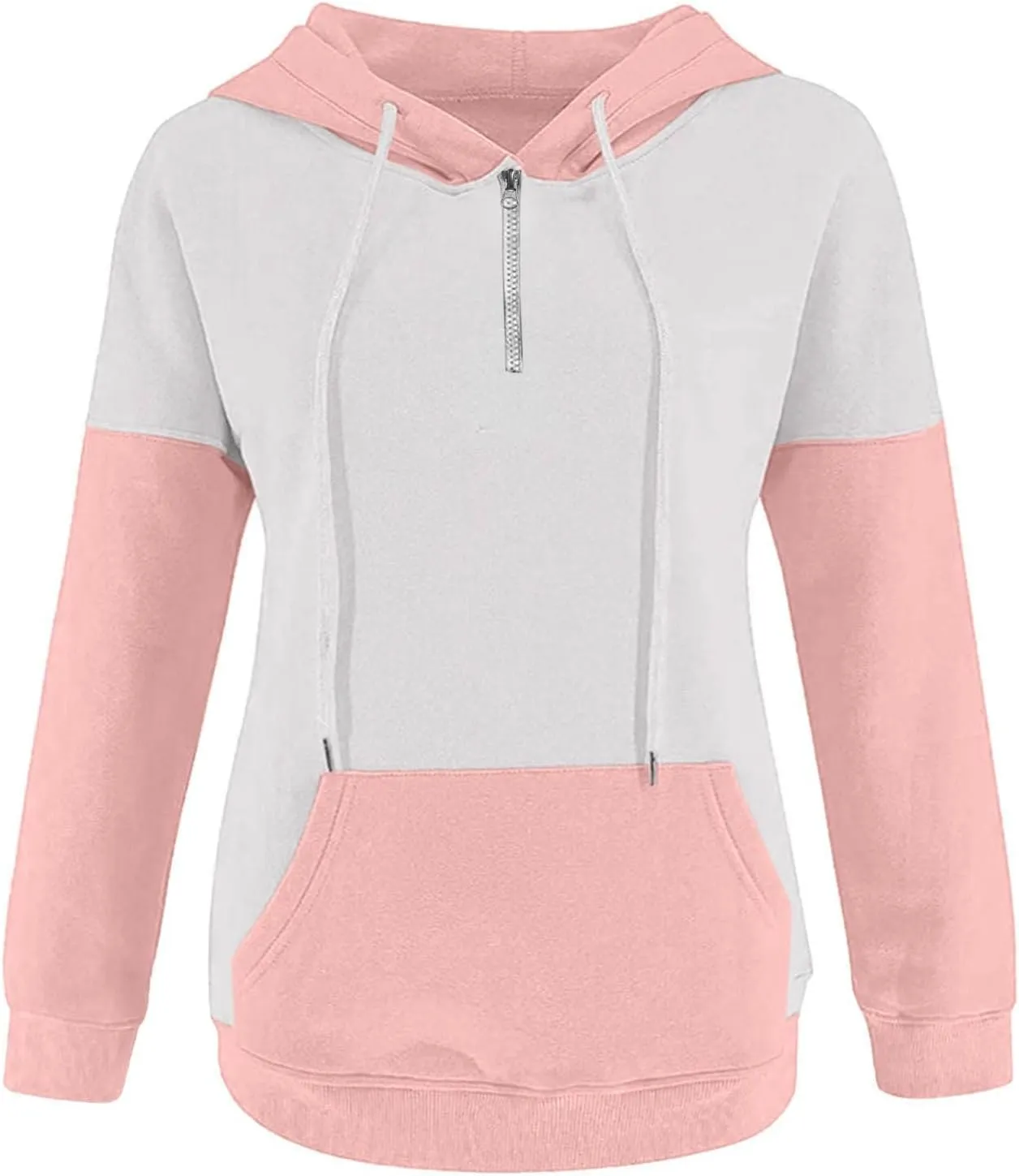 NaRHbrg Lightweight Hoodies for Women Color Block Hooded Sweatshirt Zip-Up Jersey Jacket Long Sleeve Top with Pockets