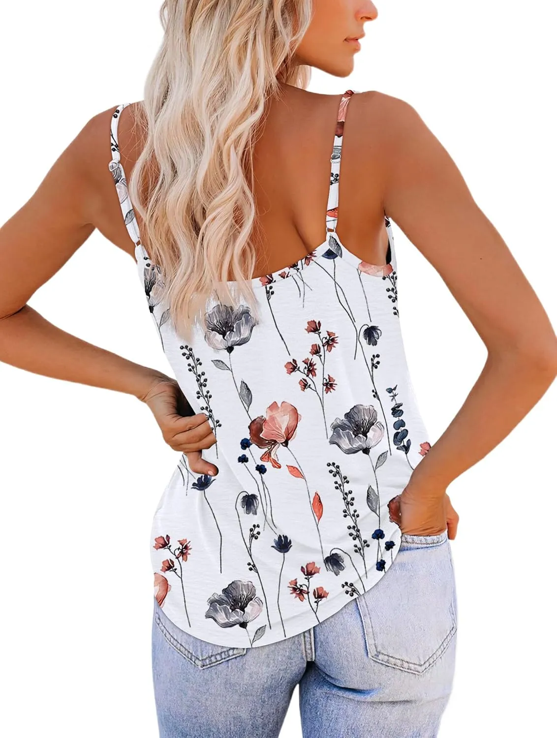 OFEEFAN Tank Top for Women Adjustable Spaghetti Strap Camisole Scoop Neck Sleeveless Cami Top S-3XL
