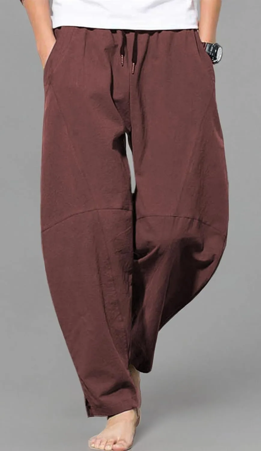 PACEIADTA Men's Cotton Linen Drawstring Pants Elastic Waist Casual Summer Beach Pants