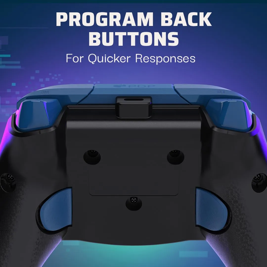 PDP Gaming REMATCH Enhanced Wired Gaming Controller: Licensed Xbox Series X|S Gamepad, Xbox One, PC, Mappable Back Buttons, Customizable Triggers, Audio Control, Companion App: Glitch Green/Blue