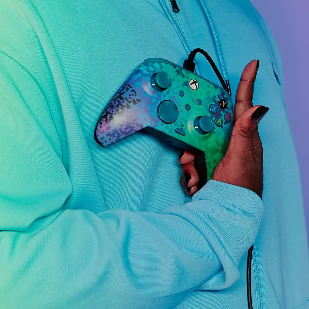 PDP Gaming REMATCH Enhanced Wired Gaming Controller: Licensed Xbox Series X|S Gamepad, Xbox One, PC, Mappable Back Buttons, Customizable Triggers, Audio Control, Companion App: Glitch Green/Blue