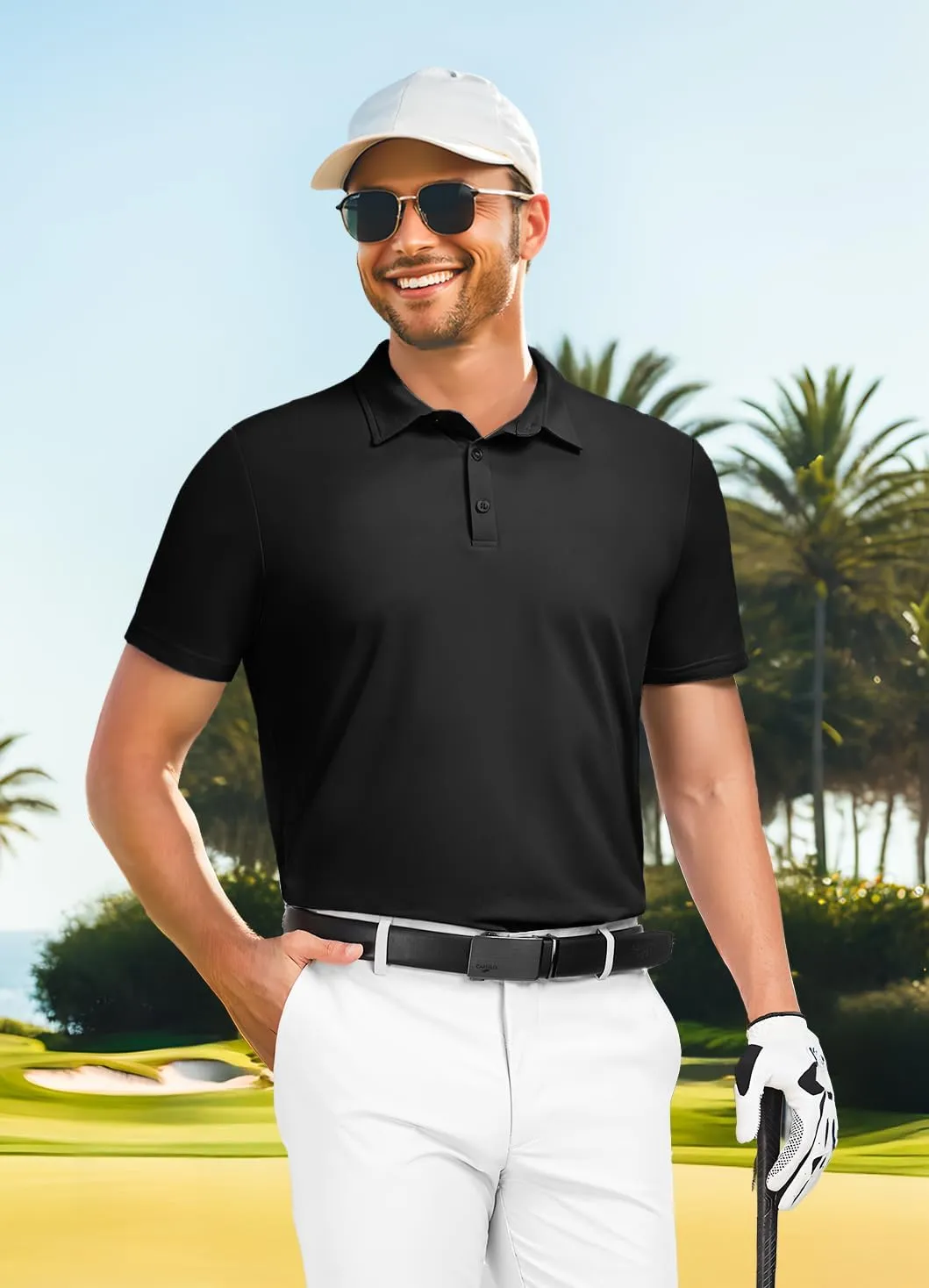 PEGENO Mens Polo Shirts Short Sleeve Golf Shirts Moisture Wicking Athletic Casual Polo Shirts