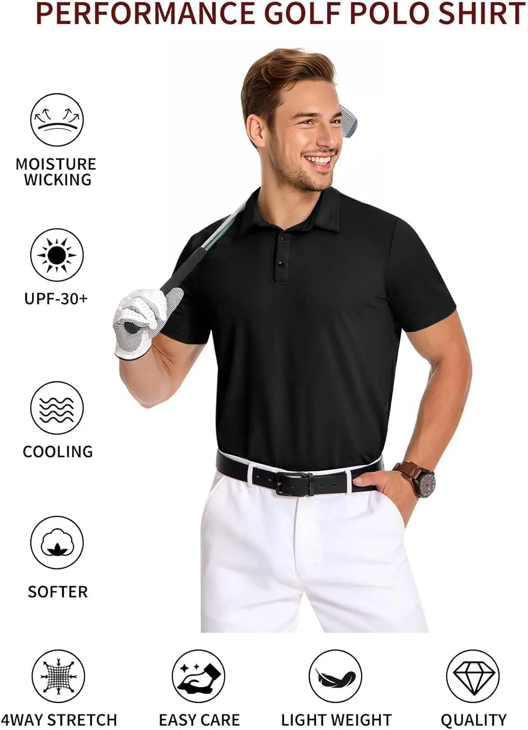 PEGENO Mens Polo Shirts Short Sleeve Golf Shirts Moisture Wicking Athletic Casual Polo Shirts