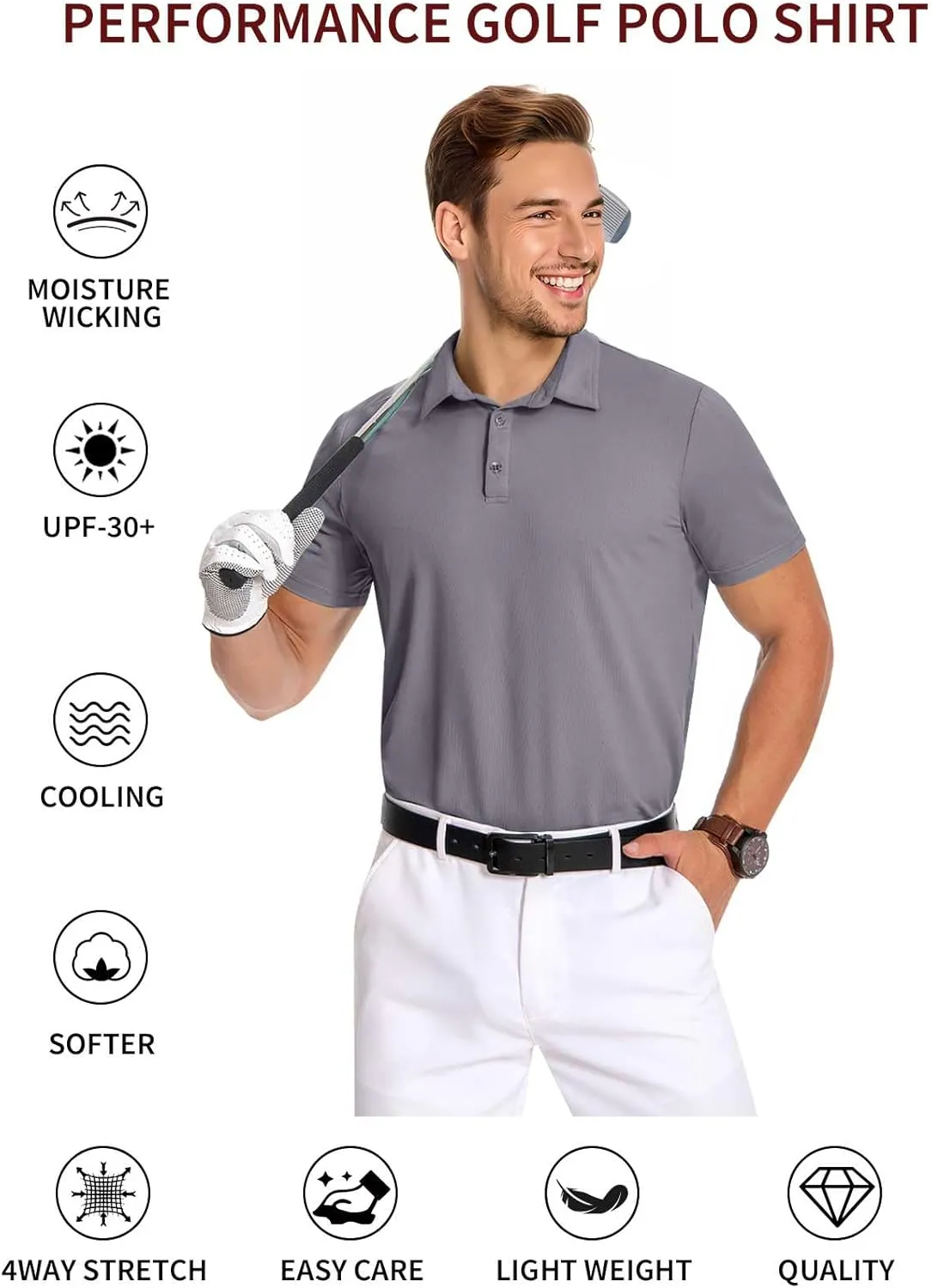 PEGENO Mens Polo Shirts Short Sleeve Golf Shirts Moisture Wicking Athletic Casual Polo Shirts