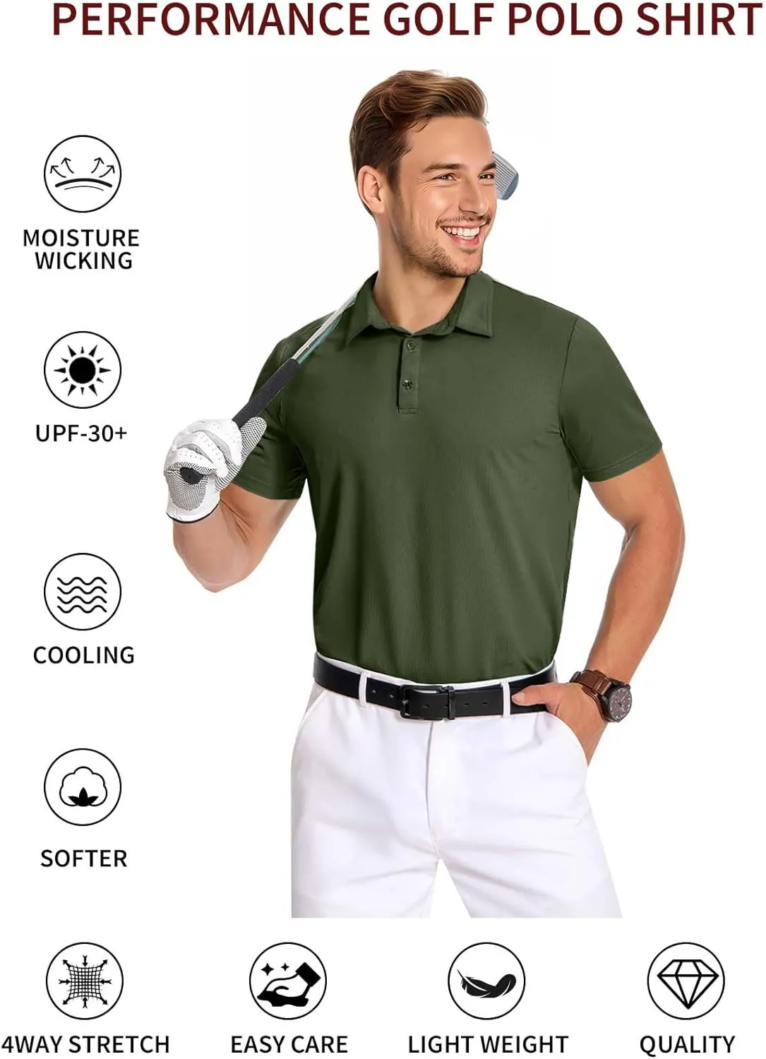 PEGENO Mens Polo Shirts Short Sleeve Golf Shirts Moisture Wicking Athletic Casual Polo Shirts