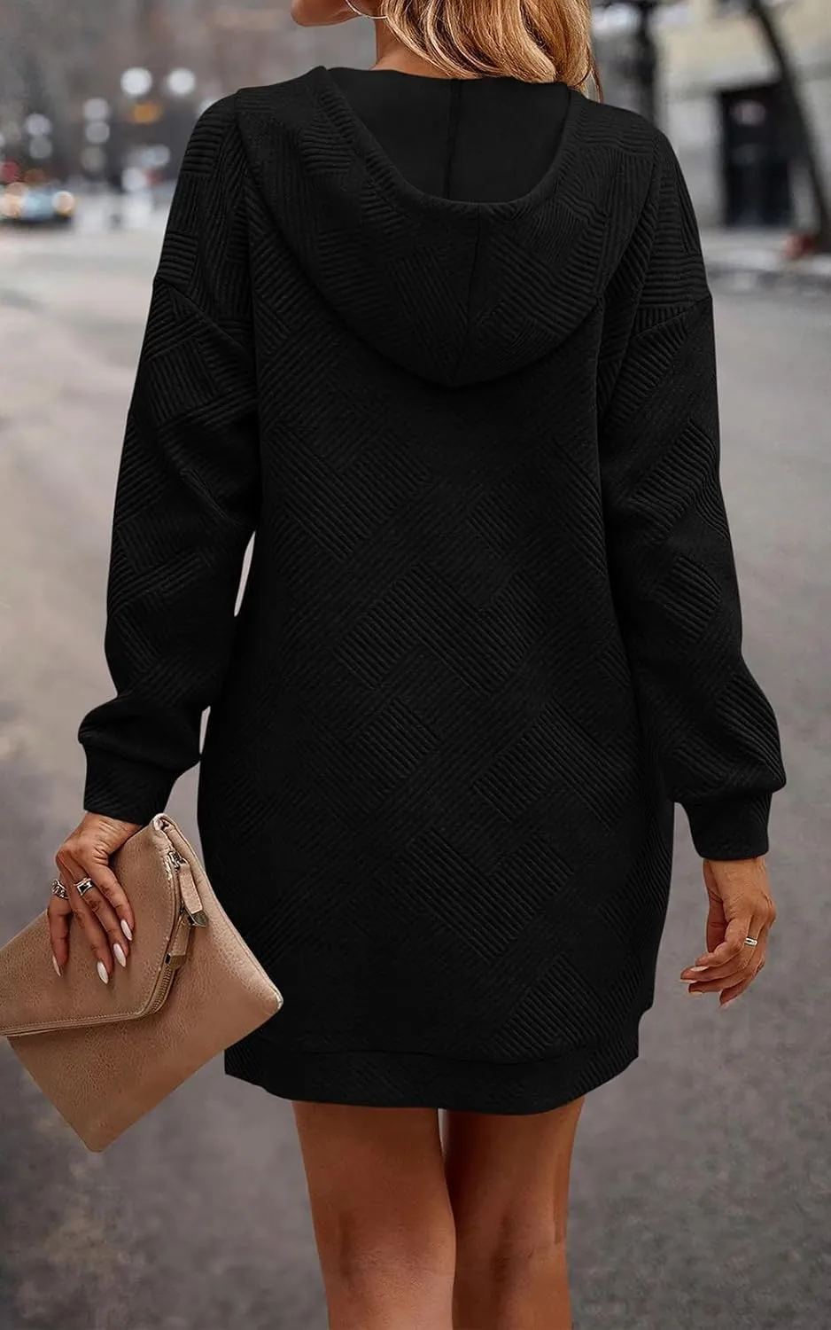 PRETTYGARDEN Womens Long Sleeve Hoodies Dress 2025 Fall Trendy Texture Sweatshirts Button Hooded Winter Dresses with Pockets