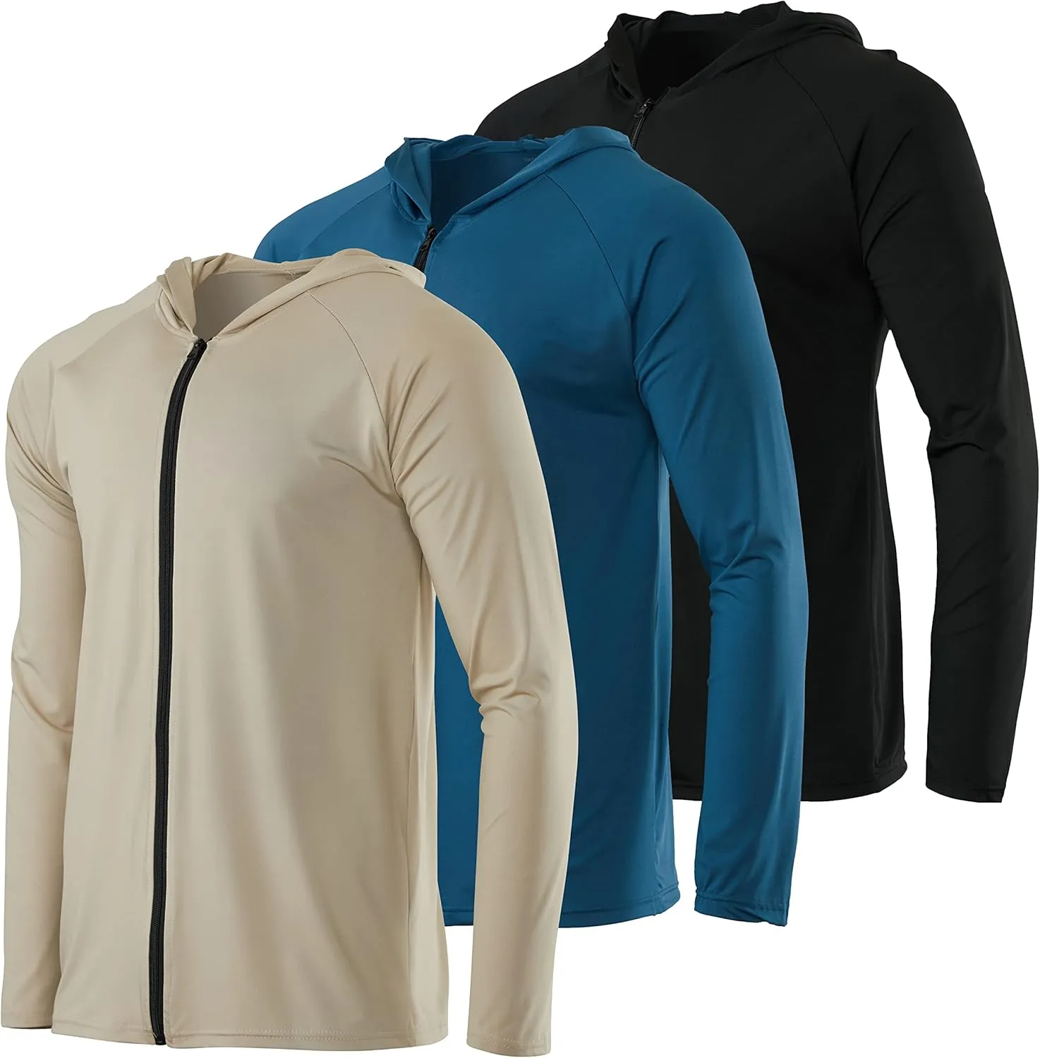Real Essentials 3 Pack: Mens Dry-Fit Long Sleeve Full Zip Hoodie & Jacket- Athletic Running Jacket (Available in Big & Tall)
