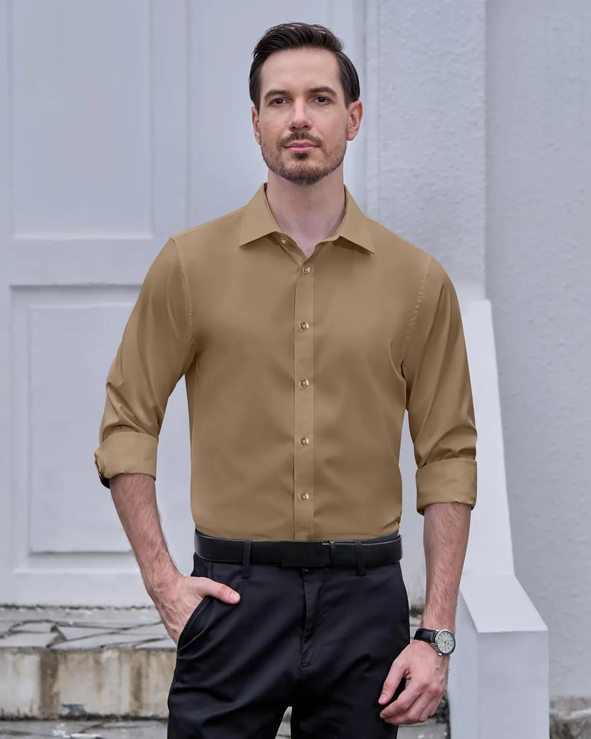 Stain Shield Dress Shirts for Men Long Sleeve Mens Dress Shirts Slim Fit Casual Button Down Shirts Big Shirts