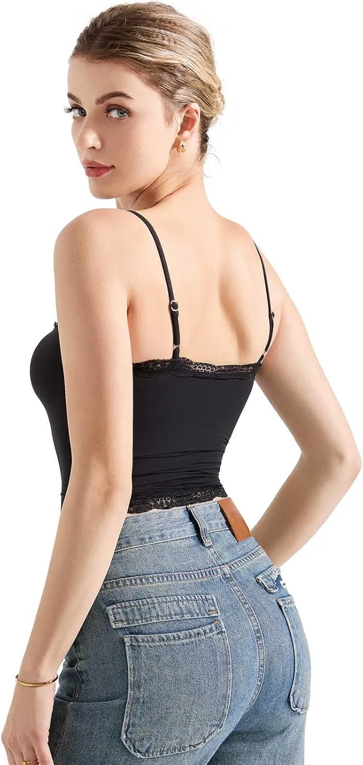 SUUKSESS Women Lace Double Lined Camisole Top Spaghetti Strap Going Out Tank Top
