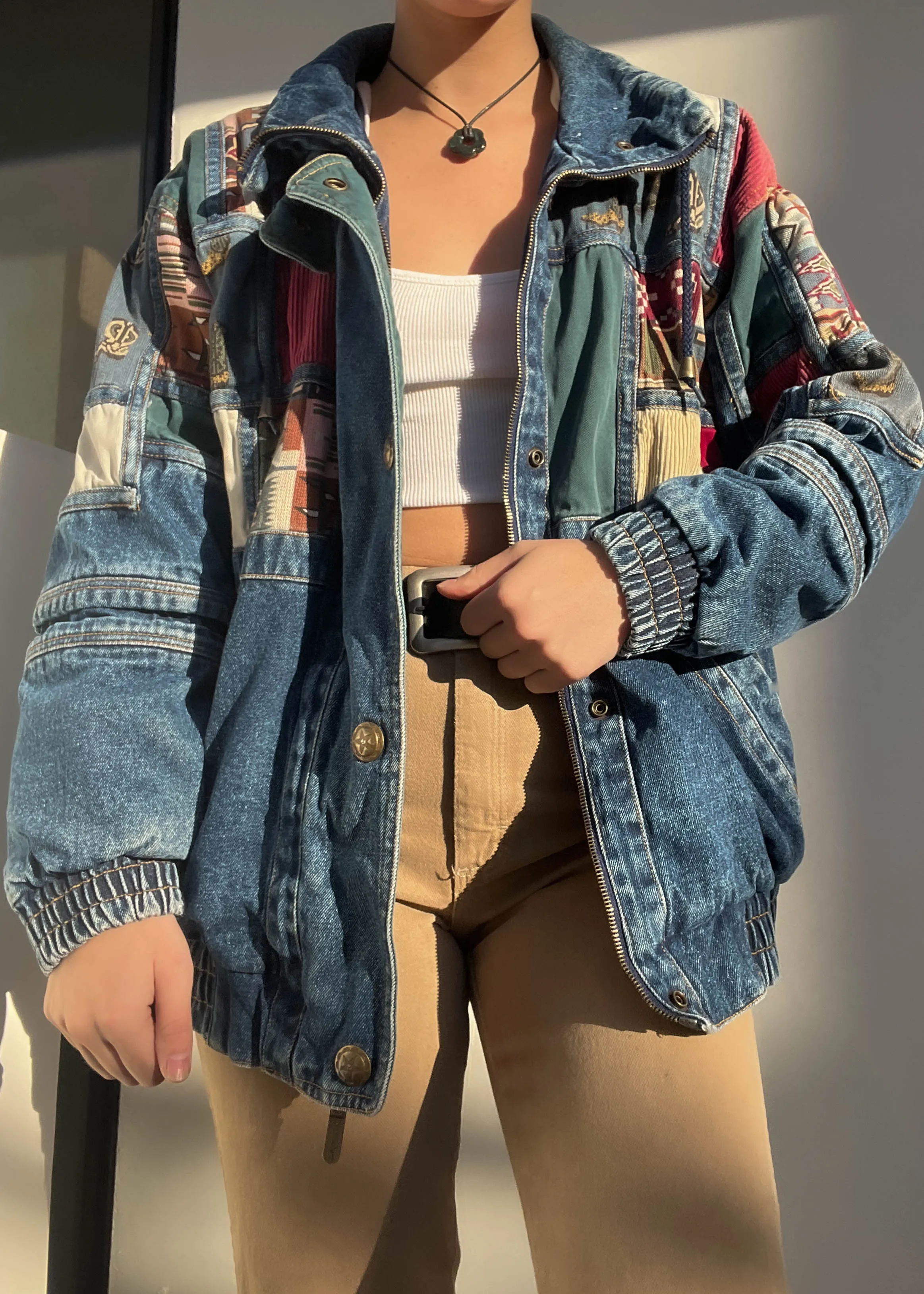 Vintage Patchwork Denim Jacket (S)