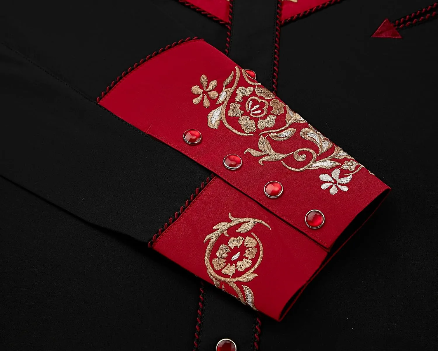 Western Embroidered Cowboy Shirts for Men, Casual Button Down Long Sleeve Shirt Floral Design Retro Shirt
