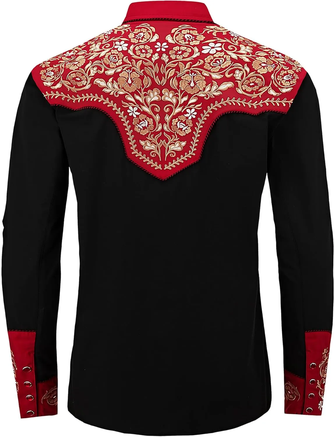 Western Embroidered Cowboy Shirts for Men, Casual Button Down Long Sleeve Shirt Floral Design Retro Shirt