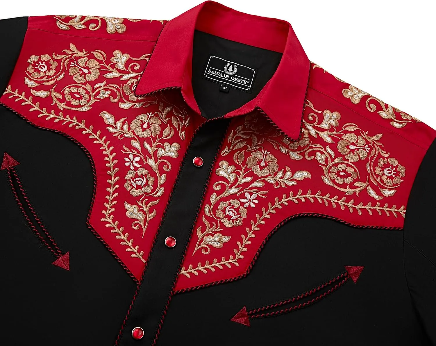Western Embroidered Cowboy Shirts for Men, Casual Button Down Long Sleeve Shirt Floral Design Retro Shirt