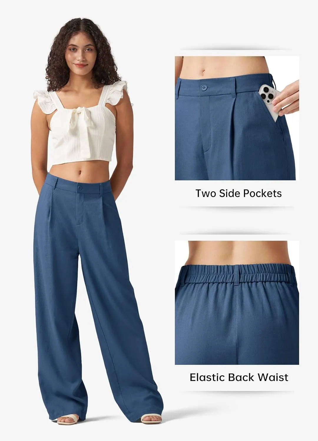 Willit Women's Linen Pants Wide Leg Work Dress Pants Casual Slacks Business Pants with Pockets 29" 31"