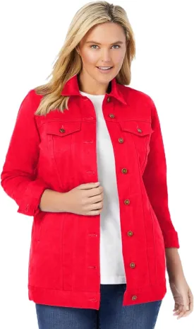 Woman Within Plus Size Long Stretch Denim Jacket Oversized Jean Jacket