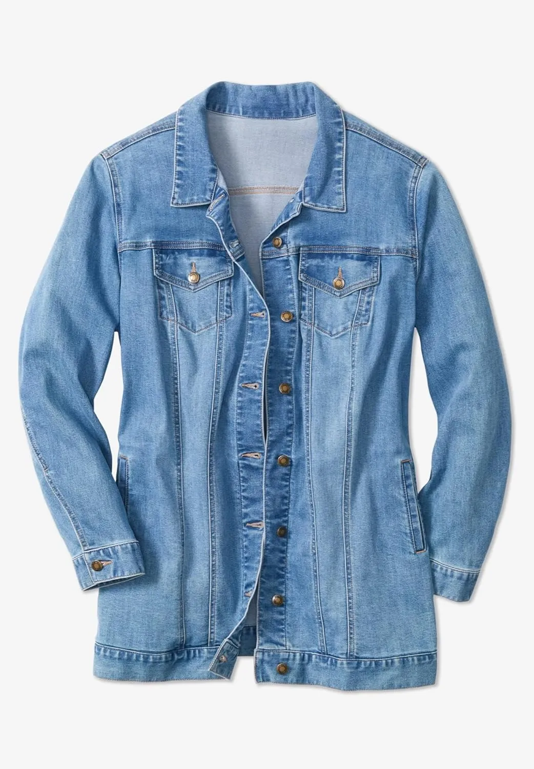 Woman Within Plus Size Long Stretch Denim Jacket Oversized Jean Jacket